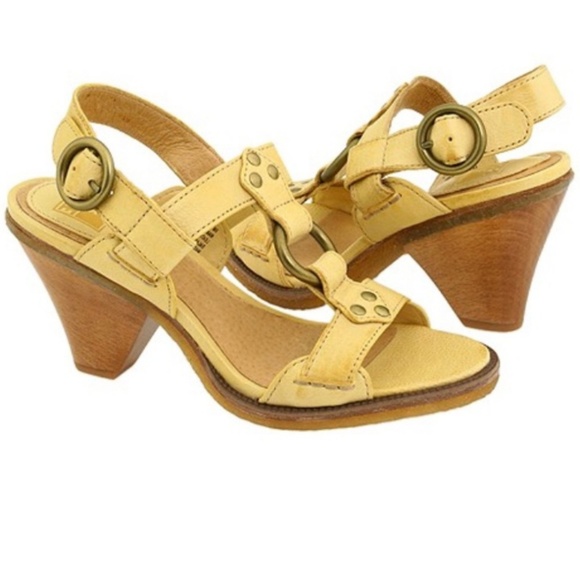 Frye Shoes - Frye yellow leather metal ring wood heel sandals